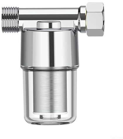 Filtre à eau en cuivre pur pour robinet de douche et machine à laver, boîtier transparent avec système de filtration en acier inoxydable, design de lavage à contre-courant pour une impureté efficace