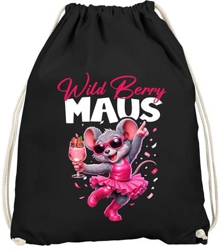MoonWorks® Turnbeutel - Wild Berry Maus - Accessoires Fasching Karneval Gadgets Spruch lustig Faschingsartikel Tasche Gymbag Schwarz unisize