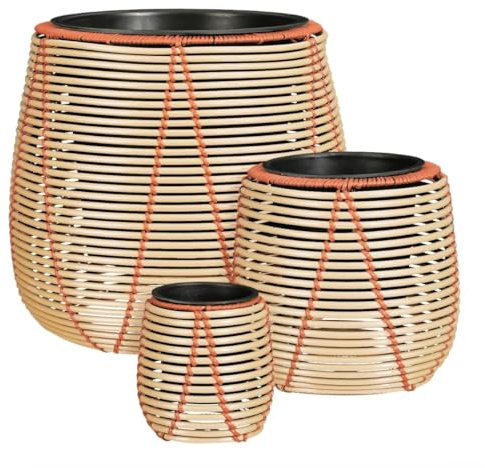 MICA Decorations Cancun Blumentopf – Set von 3 – Pflanzentopf für Blumen und Zimmerpflanzen – Für den Außenbereich – Recycelter Kunststoff – Beige