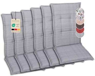 GO-DE Textil Bequeme und attraktive Polsterauflagen für Hochlehner-Gartenstühle (6er-Set, Struktur grau, Hochlehner)