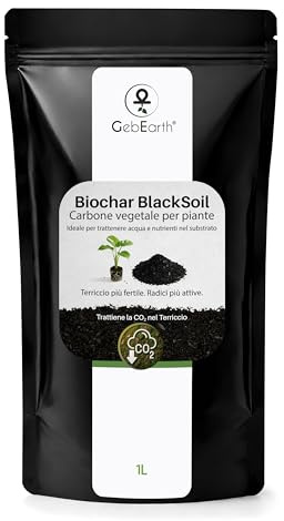 GebEarth® | Biochar Carbone Vegetale per Piante Premium 【1L】| Ammendante Naturale da Biomassa Legnosa | Migliora Fertilità, Drenaggio e Ritenzione Idrica del Substrato.