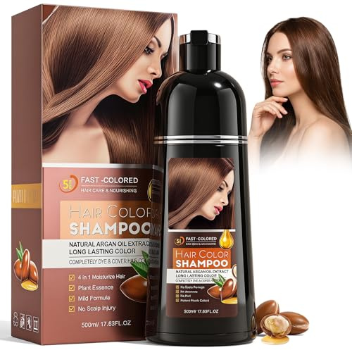 Champú Colorante Marrón, 500ml Hair Dye Shampoo 2 en 1 Champú Tinte Cubre Canas con Hidratación y Suavidad Coloración Capilar En Casa para Hombre y Mujer Cabello