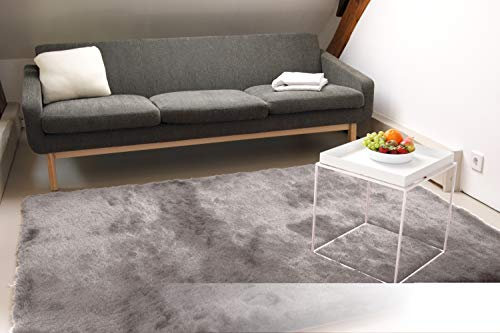 floor factory Exklusiver Hochflor Shaggy Teppich Satin Silber 140x200 cm - edler, seidig glänzender Teppich