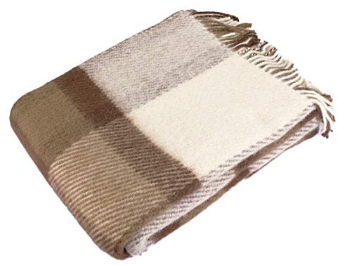 Vehi Mercatus Merino Wolldecke Schurwolle braun kariert 130cm x 200cm