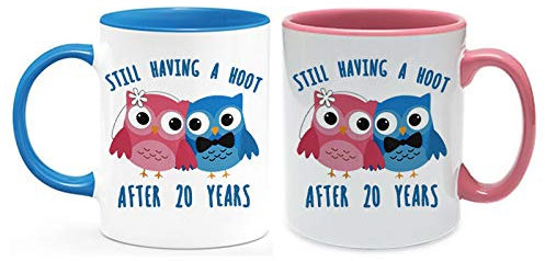 Getagift China Anniversary 20 Years Still Having A Hoot Wedding Anniversary, Valentine’s Day Funny 11oz Coloured Couple Mug Set. (20 Years)