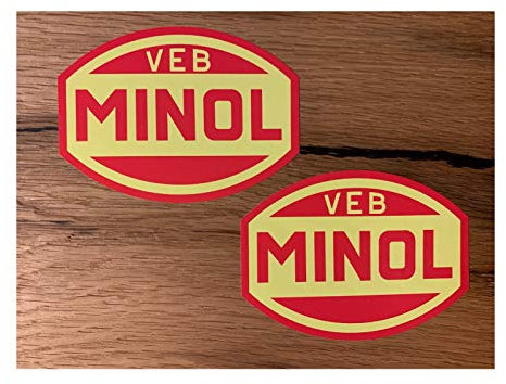 24/7stickers #686 / 2X MINOL Aufkleber je 10x7,5cm VEB DDR Oldtimer Retro Vintage Osten für Trabant Barkas Wartburg Simson usw.