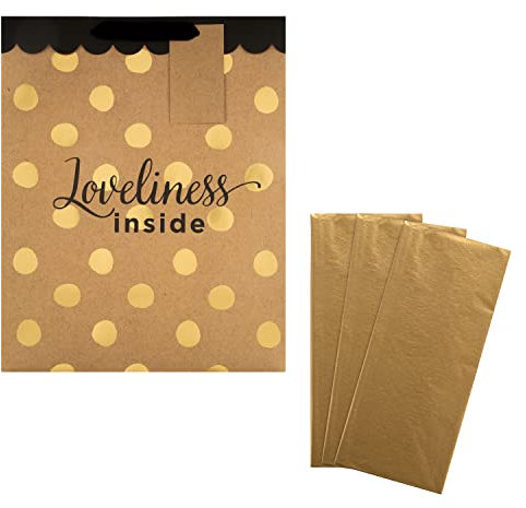 Hallmark Geschenkpapier und Tasche für verschiedene Anlässe – 3 goldene Seidenpapierbögen und 1 große Geschenktüte in modernen Golddesigns