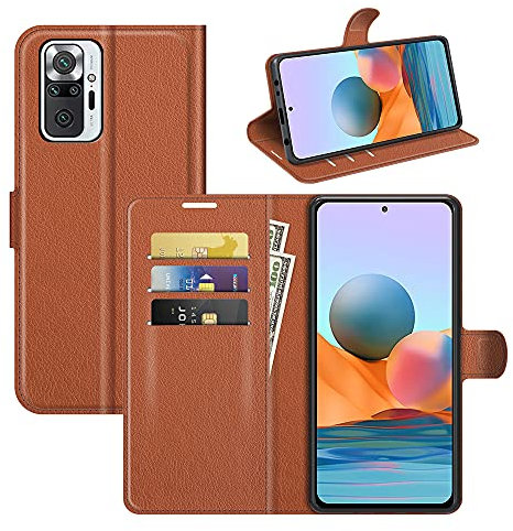 Fertuo Coque pour Xiaomi Redmi Note 10 Pro, Antichoc Portefeuille Étui Housse en Cuir à Rabat Flip Cover Case avec Porte Carte, Boucle Magnétique pour Xiaomi Redmi Note 10 Pro, Marron