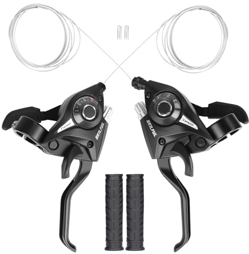 ZUKKA Bicycle Shifter 21 Speed Bicycle Brake Levers Shifter Lever 3 x 7 Speed with Gear Indicator and V Brake Cable Left and Right Shifter Mountain Bike Kids Bike Tricycle Shifter with Grips(Pair)