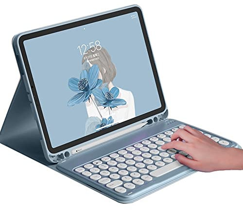 iPad 9.7 6th 5th Generation Keyboard Case iPad Air 2 Pro 9.7 inch Cute Round Key Color Keyboard Wireless Removable BT Keyboard Cover with Pencil Holder (Black)