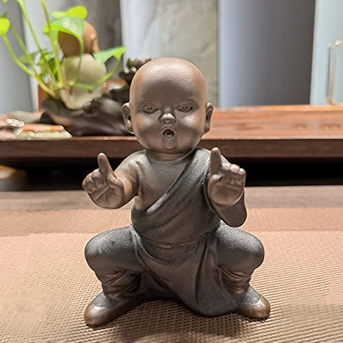 Pevfeciy Buddha Figuren Keramik kleine Monch Statuen Feng Shui Ornamente Tee Tray Deko Tee Tablett Zubehör für Innen,Balkon & Garten,Zarte Kunst Und Handwerk Geschenk
