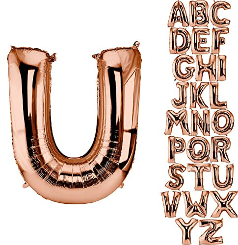 DekoRex Folienballon Rosegold 82cm Luftballon Geburtstag Hochzeit Deko (Buchstabe U)
