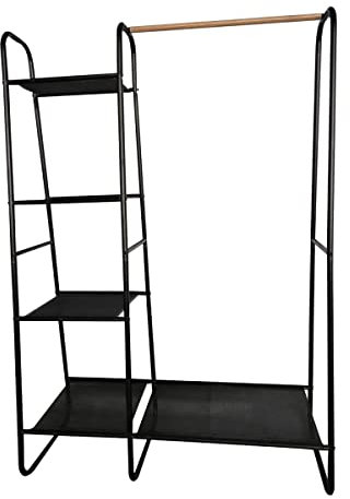 ADOB Kleiderständer Garderobenständer mit Ablagen und Kleiderstange, 100x150x40, schwarz, ideal für das ganze Haus, 91109