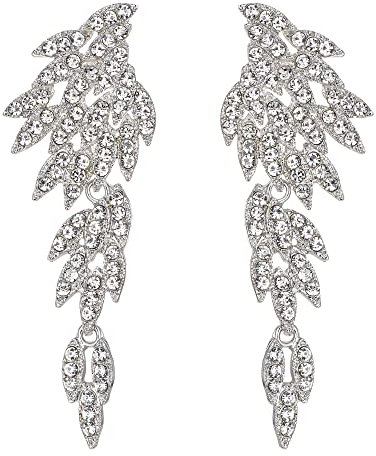 Pendientes de Mujer- Clearine Art Deco Racimo de Hojas de Ala de Ángel Aretes Llamativos Araña Colgante Largos de Gota Regalo,Color Claro Plata-Tono