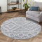 carpet city Teppich Hochflor Wohnzimmer - 200x200 cm Rund - Landhaus-Stil Ethno Grau - Cut-Loop, Hochtief, 3D-Effekt - Shaggy Teppiche Flauschig-Weich Schlafzimmer Langflor