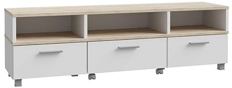 Meuble TV sur roulettes décor Bois Clair/Blanchi 48,5 cm x 161,6 cm x 41,3 cm - Naturel et scandinave - HELYA