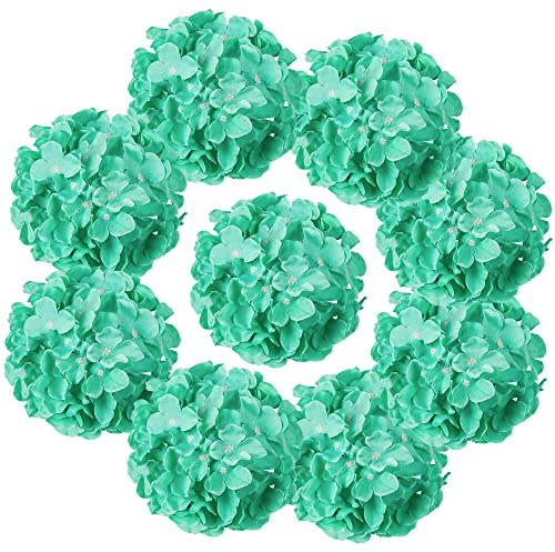 Flojery Tiffany 10pcs Silk Hydrangea Heads Artificial Flowers with Stems for Home Wedding Decoration (Tiffany)