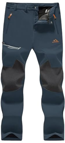 MAGCOMSEN Mens Fleece Lined Hiking Pants Softshell Water Resistant Snow Ski Insulate Pants Zipper Pockets Dark Blue 32