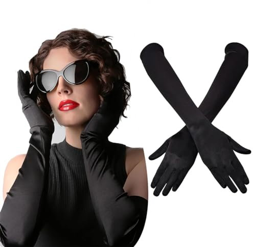 WEIESCIE 1920er Stil Lange Abendhandschuhe Schwarz Weiß Ellenbogen Handschuhe Braut Tanz Verkleidung Handschuhe Sexy Frauen Hochzeit Abschlussball Oper Handschuhe, M