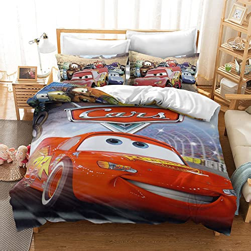WINUO - Karikatur Autos Cars Bettwäsche Set 155x220cm Mikrofaser - 3D Digital Print Bettwäsche und 2 Kissenbezug 50x75cm