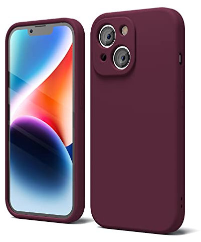 oakxco for iPhone 14 Plus Phone Case Liquid Silicone, Cute Thin Slim Soft Rubber TPU Plain Smooth Gel Cover for Women Girl, Matte Solid Protective & Shockproof, Burgundy Plum Wine