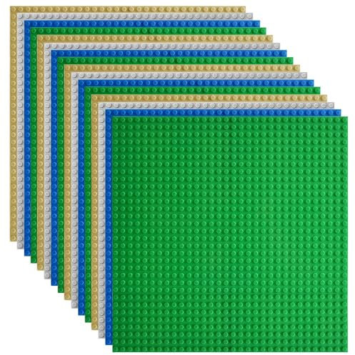 Lekebaby 16 Panels Set Building Plate Compatible with Most Brands, 25 x 25 cm, Green Blue Grey Sand Base Plate