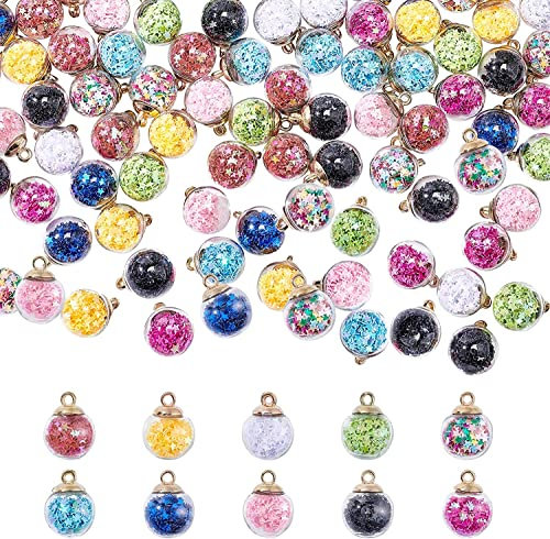 MaoNativey Kristall Glas Ball Charm,30pcs 16mm Mini Clear Glass Globe Flasche Mischglas Bunte Glaskugel Charms für Halskettenanhänger Herstellen, Ohrringe, DIY