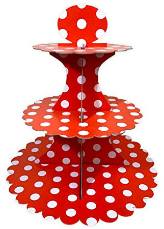 AEX Cake Stand Cardboard Cupcake Stand 3 Tier Dessert Stand Round Cupcake Holder Tower For Birthday Party Baby Shower | Red Polka Dot