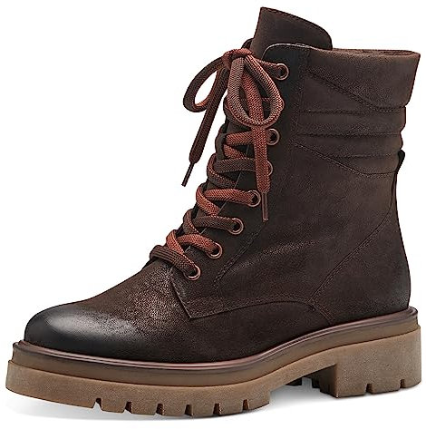 MARCO TOZZI Damen Stiefeletten zum Schnüren aus Kunstleder Plateau, Braun (Cafe Nubuck), 40