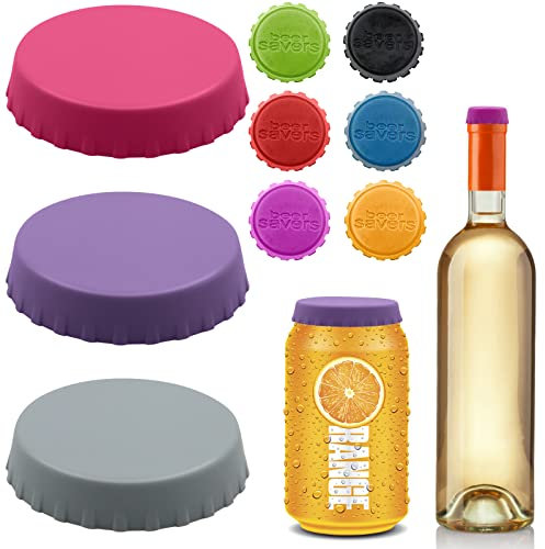 VEGCOO 12 Stück Silikon Gummi Flaschendeckel mit 3 Stück Silikon Getränkedosen Verschluss, Wiederverwendbare Bierdosen Abdeckung für Hausbrauen Bier, Bunte Deckel für Dosen ohne Auslaufen