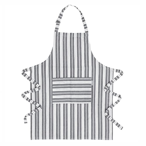 Blackmoor Chef Apron/Unisex Grey or Navy Butcher’s Stripe Design/Adjustable with Front Pocket/Home Kitchen or Professional Restaurant Cooking, BBQ, Gardening (Grey)