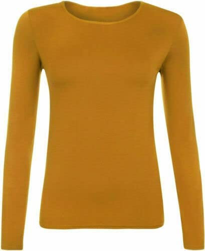 Top Linen (NW) Ltd Women Long Sleeve T Shirts - Plain Stretch Round Scoop Neck T Shirt - Lightweight Womens T Shirts for Casual Wearing - Ladies T Shirts Made in The UK (Mustard, XXL)