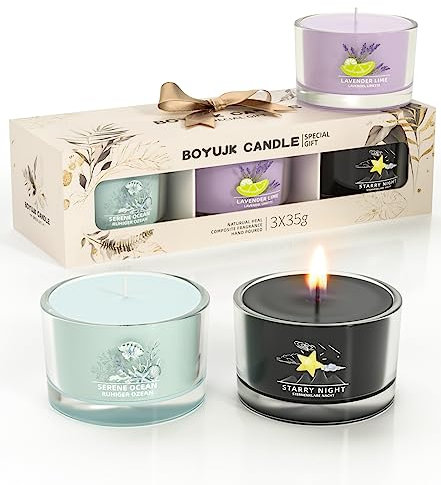 Duftkerzen Geschenke für Frauen | Duftkerzen Geschenkset for Anxiety | 6 Duftkerzen im Glas | Entspannungsgeschenke für Frauen (Blau + Violett + Schwarz)
