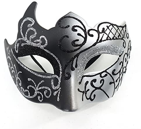 Seglory Venezianische Masken, Maskerade Maske Venezianischen Cosplay Fasching Verkleidung Maskenball Venedig Karneval Mottoparty Kostüm Maske für Herren und Damen (Schwarz Silber)