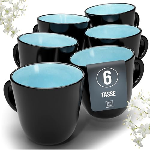 Tasse Café 6er Set en Grès Ibiza - Chic et moderne, compatible lave-vaisselle et micro-ondes - Tasses à Café Pure Living - Ensemble de Tasses à Thé et à Café Cool en aigue-marine