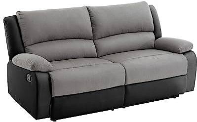 LOUNGITUDE - DETENTE - Canapé de Relaxation - Manuel - 3 Places - en Simili/Microfibre - Noir/Gris -L193cm