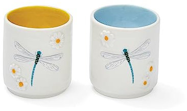Cooksmart British Designed Pack of 2 Stackable Egg Cups | Ceramic Egg Cup for Breakfast | Egg Poacher Cups for All Types of Kitchen - English Meadow