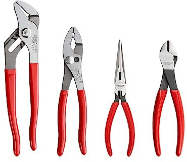 TEKTON Pliers Set, 4-Piece (Groove Joint, Slip Joint, Long Nose, Diagonal Cutting) | PLR99022