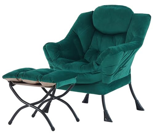 Tiita Faulsessel mit Hocker, Moderner großer Akzent-Loungesessel, Freizeit-Sofasessel mit Hocker, Lesesessel mit Fußstütze für Schlafzimmer, Wohnzimmer, Studentenwohnheime, Garten und Hof