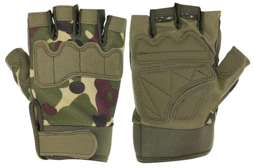 PATIKIL Men's Outdoor Fingerless Gloves, 1Pair Half Finger Gloves Breathable Workout Gloves for Climbing Cycling Hunting, Camo, L
