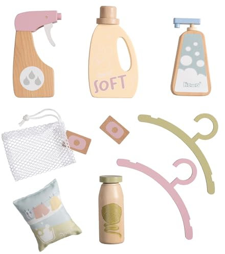 howa 4894 Accessoires de machine à laver pour enfants Accessoires de linge Accessoires de magasin Jouet en bois 10 pièces