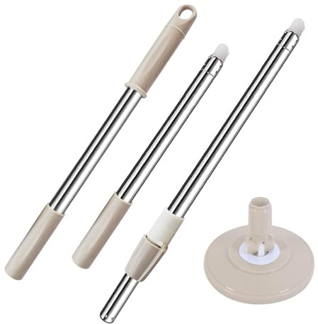 Midremer Extended Spin Mop Replacement Mop Handle, Upgraded 60-inch 360 Degrees Rotating Telescopic Replacement Mop Stick for Spin Mop Bucket Cleaning System Floor Cleaning (Plastic Disc, Khaki)