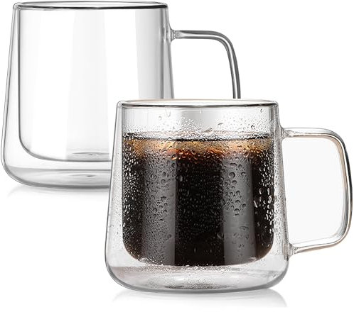 BNUNWISH Extra Large Thicken Double Wall Glasses Coffee Mugs Tea Cups Set of 2, 24OZ Insulated Clear Lemon Tea Beer Cups with Handle, AABKLA24O