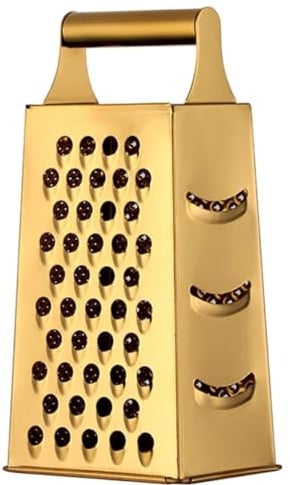 Guiyal Multifunktionaler Reibenschneider aus Edelstahl, 4 Seiten, mit Griff | Goldfarben, für Ingwer, Knoblauch, Gurken, Karotten, Käse, Kartoffeln, ergonomisches Design, Küchenhelfer