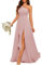 KURFACE WSX475 Robe de demoiselle d'honneur asymétrique en mousseline de soie avec longue robe plissée pour femme Rose poudré Taille 39