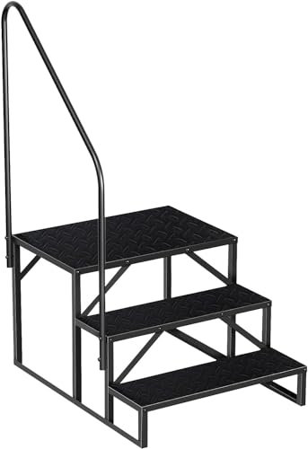 Leiter 3 Stufen, Haustiertreppe Haushaltsleiter, Step Leiter, Veranda Stufen mit Handlauf und Anti-Rutsch Pedale, Poolleiter Ladder, Trittleiter 3 Stufen Tragbarer Step Hocker für Reise Anhänger