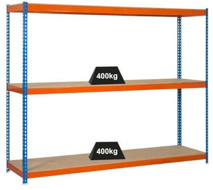 PROREGAL Schwerlastregal MID Wood YETI Three | HxBxT 150x120x60cm | Fachlast 400kg | Blau-Orange | Regal Standregal Werkstattregal Lagerregal Kellerregal