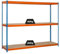 PROREGAL Schwerlastregal MID Wood YETI Three | HxBxT 150x120x60cm | Fachlast 400kg | Blau-Orange | Regal Standregal Werkstattregal Lagerregal Kellerregal