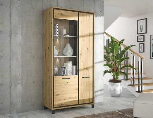 möbelando Highboard >Trondheim< in schwarz,braun - 101,4x209x41,5cm (BxHxT)