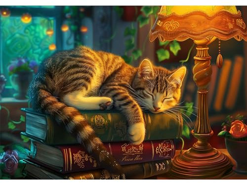 MISITU Puzzle 100 Teile für Erwachsene und Kinder ab 6 Jahren mit 100 Teilen im XL-Format, Faule Katze Puzzle